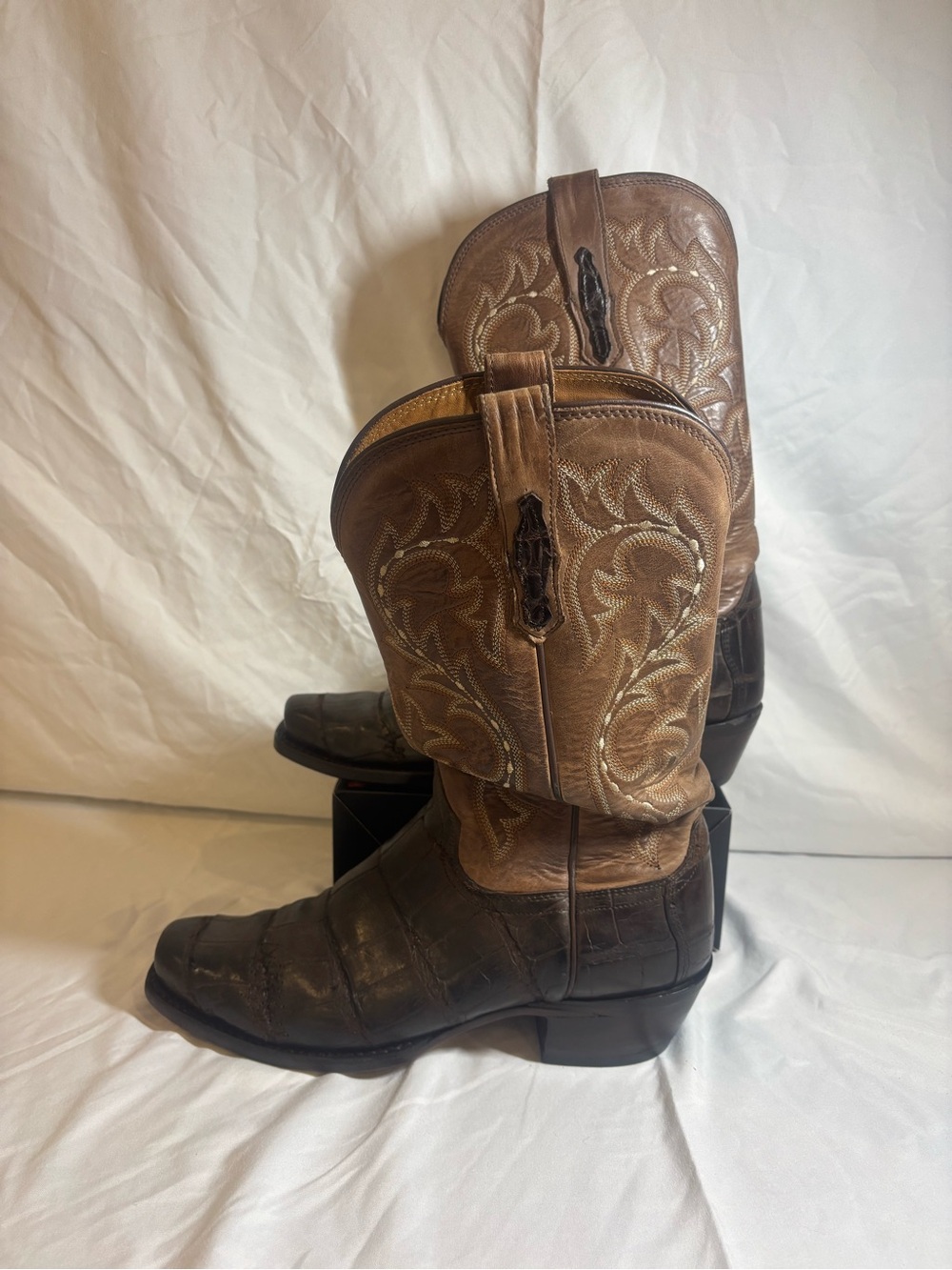 Lucchese Brown and Tan Leather Western Boots